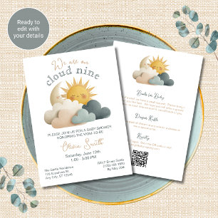 Cloud Nine Baby Shower Uitnodiging Alles in Eén QR
