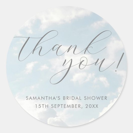 Cloud Nine Blau Wolkenhemel Elegante Bruidsdouche  Ronde Sticker (Voorkant)