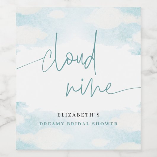 Cloud Nine Blauw en Wit Vrijgezellenfeest dromerig Wijn Etiket (Enkel label)