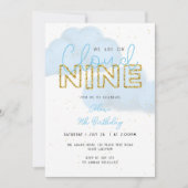 Cloud Nine Blue & Gold Boy 9e verjaardagsfeestje Kaart (Voorkant)