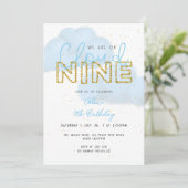 Cloud Nine Blue & Gold Boy 9e verjaardagsfeestje Kaart (Staand voorkant)