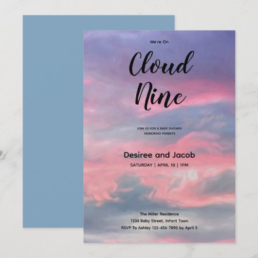 Cloud Nine Boy Baby Shower Invitations Kaart (Voorkant / Achterkant)
