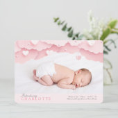 Cloud Nine Foto geboorteaankondiging Roze Aankondiging (Staand voorkant)