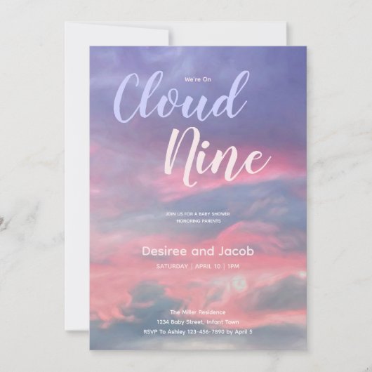Cloud Nine Gender Neutral Baby Shower Invitations (Devant)