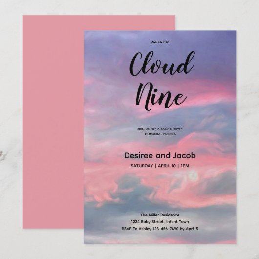 Cloud Nine Girl Baby Shower Invitations (Devant / Derrière)