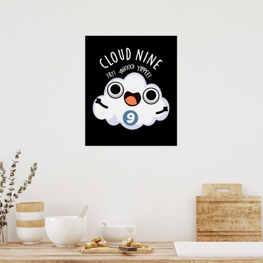 Cloud Nine Grappig Weer Pun Dark BG Poster (Keuken)