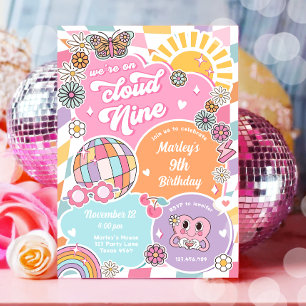 Cloud Nine Groovy Preppy Varsity Disco Verjaardag Kaart