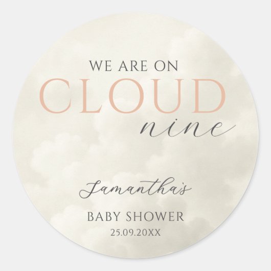 Cloud Nine Modern Baby shower Ronde Sticker (Voorkant)