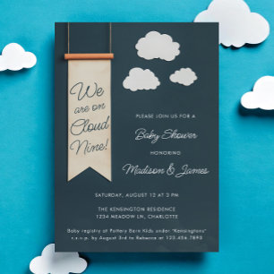 Cloud Nine Modern Blue Sky Baby shower Kaart