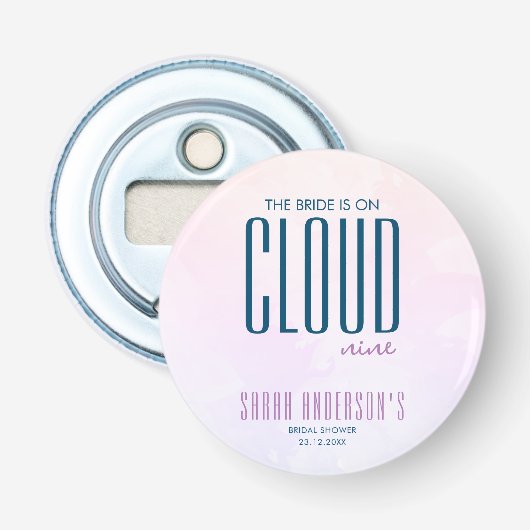 Cloud Nine Moderne Pastel Blauwe Droom Bruidsdouch Button Flesopener (Voorkant)
