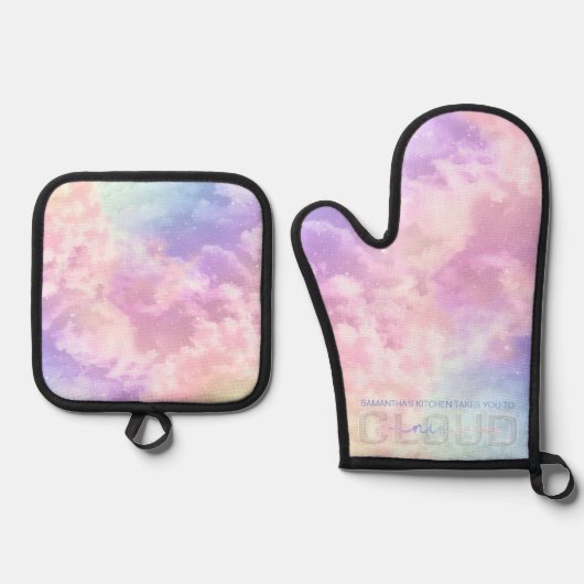 Cloud Nine Oven Mitt & Pot Holder Set – Rainbow Pa (Voorkant)