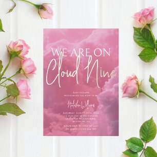 Cloud Nine Pink Clouds Baby shower Folie Invitatio Folie Uitnodiging