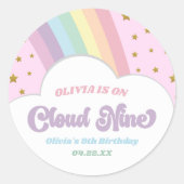 Cloud Nine Regenboog en Sterren 9e Verjaardagsfees Ronde Sticker (Voorkant)