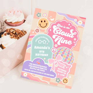 Cloud Nine Retro Groovy Daisy 9e verjaardagsuitnod Kaart