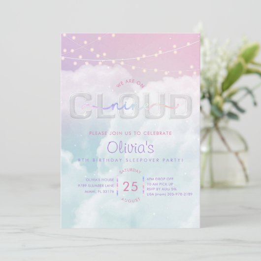 Cloud Nine Sleepover Uitnodiging - Pastel Sky 9th  (Staand voorkant)