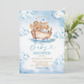 Cloud Noah's Ark Light Blue Baby Shower Kaart (Staand voorkant)