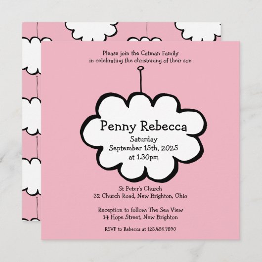 Cloud on a String Uitnodiging (Voorkant / Achterkant)