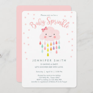 Cloud Raindrops Roze Meisje Baby Sprinkle Uitnodig Kaart