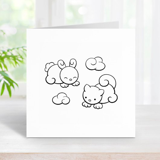 Cloud Shapes Bunny Cat Rubberstempel