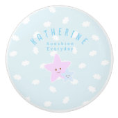 Cloud Stars Baby Pastel Blue Keramische Knop (Voorkant)
