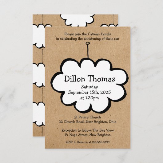 Cloud sur une invitation à baptiser à cordes (Devant / Derrière)