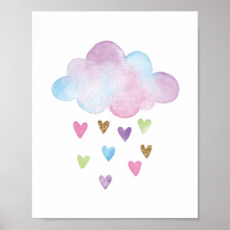 Cloud Waterverf regenboogharten Nursery Wall Decor Poster