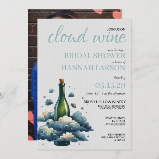 Cloud wijn bruids douche uitnodiging (Voorkant / Achterkant)