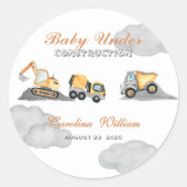 Clouds baby onder constructie baby shower ronde sticker (Voorkant)