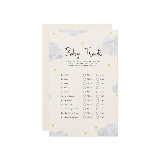 Clouds Baby Traits Baby shower spel (Voorkant / Achterkant in situ)