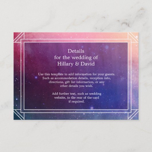 Clouds de nébuleuse colorée Mariage Détails Carte (Devant)