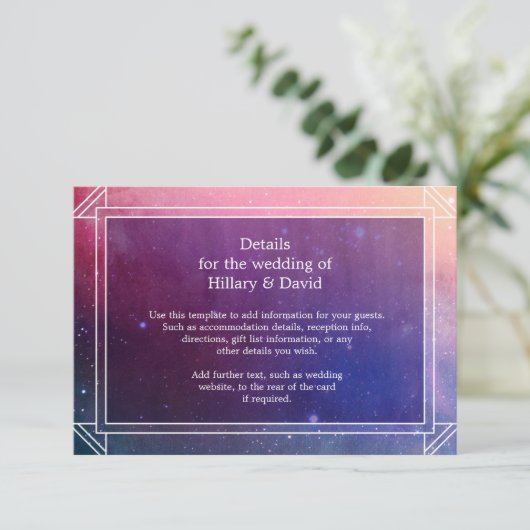 Clouds de nébuleuse colorée Mariage Détails Carte (Debout devant)