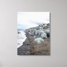 Clouds over een Rocky Beach Stretched Canvas Print