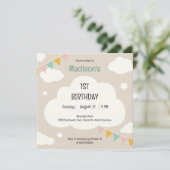 Clouds party flags baby first birthday invitation (Debout devant)