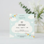 Clouds party flags baby first birthday invitation kaart (Staand voorkant)