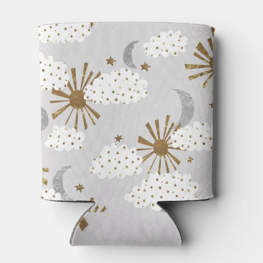 Clouds, sun, and moon, minimalistic pattern. blikjeskoeler (Achterkant)