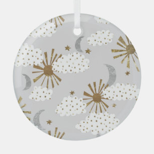 Clouds, sun, and moon, minimalistic pattern. glas ornament
