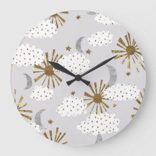 Clouds, sun, and moon, minimalistic pattern. grote klok