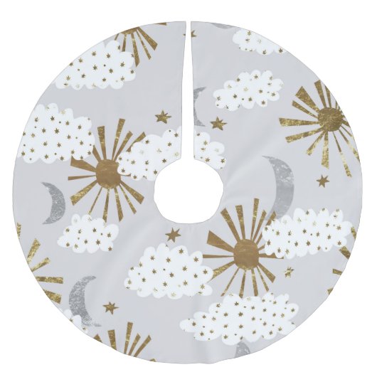 Clouds, sun, and moon, minimalistic pattern. kerstboom rok (Voorkant)