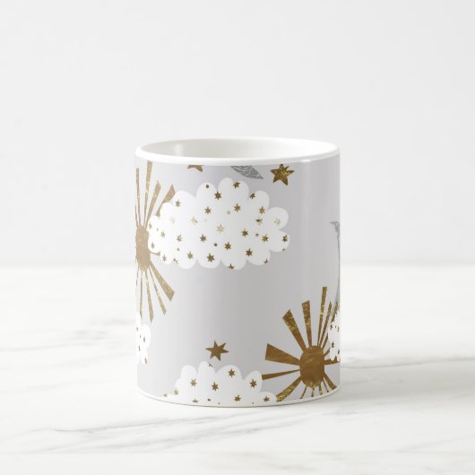 Clouds, sun, and moon, minimalistic pattern. koffiemok (Center)