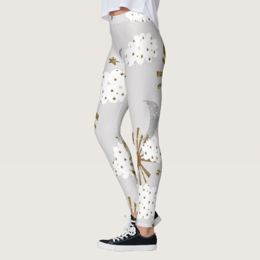 Clouds, sun, and moon, minimalistic pattern. leggings (Links)