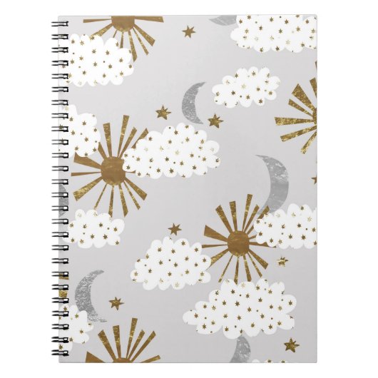 Clouds, sun, and moon, minimalistic pattern. notitieboek (Voorkant)