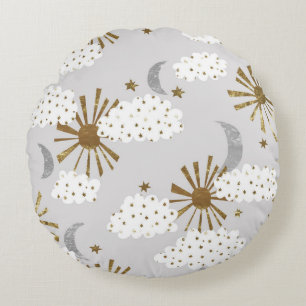 Clouds, sun, and moon, minimalistic pattern. rond kussen