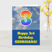 Cloudy Blue Sky, Rainbow Pattern "3" Birthday # Kaart (Gele Bloem)