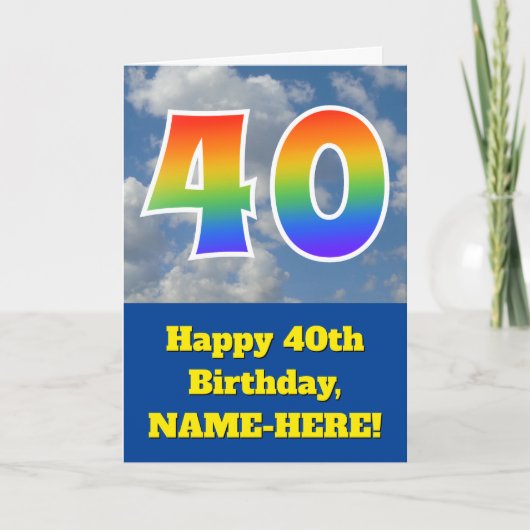 Cloudy Blue Sky, Rainbow Pattern "40" Birthday # Kaart (Voorkant)