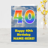 Cloudy Blue Sky, Rainbow Pattern "40" Birthday # Kaart (Gele Bloem)
