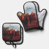 Cloudy Coffee Pot Rock in Sedona Arizona Ovenwant & Pannenlap Set (Voorkant / Achterkant)