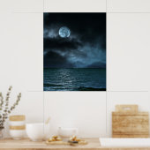 Cloudy Moon Shore bij nacht Poster (Keuken)