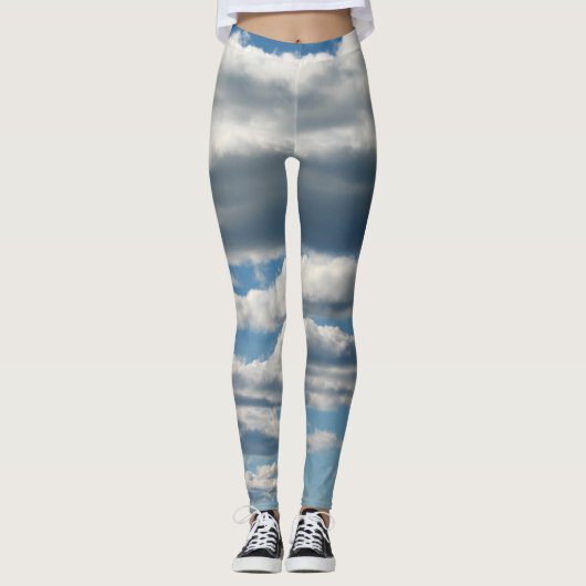 Cloudy Skies Blauw-witte Leggings (Voorkant)