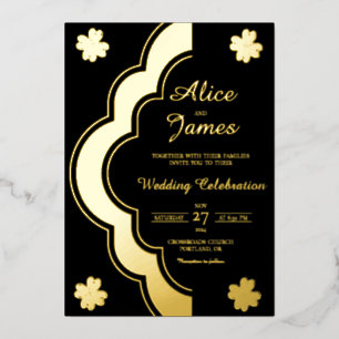 Clover Boogpoort Elegant Zwart Goud Folie Bruiloft Uitnodiging