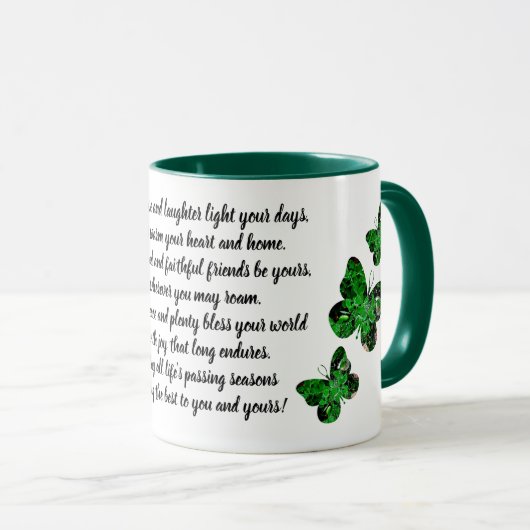 Clover Butterfly Irish Blessing Mok (Voorkant rechts)
